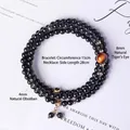 Natuurlijk zwart obsidiaan meerlaags armband-ketting met 8mm geel tijgeroog kraal - 4mm Natuurlijke Obsidiaan (SL6469) / Pols 15cm / Halsketting 28cm