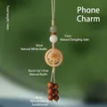 Bijou de téléphone en graines de Bodhi avec patte de chat et perles d'aventurine - Pendentif Patte de Chat Bodhi en Bois de Santal Barbie