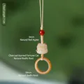 Pendentif de téléphone en Bodhi avec anneau 18mm, chat porte-bonheur et agate rouge - Pendentif Bodhi Agate Chat de la Chance au Charbon