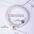 Meervoudige armband en ketting van natuurlijke witte agaat en amethist voor dames - 4mm Natuurlijke Witte Agaat (SL6469) / Pols 15cm / Halsketting 28cm