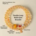 Dubbelstrengs citroengele kristallen armband met 925 zilveren kalebas bedel en parel - 6mm Natuurlijk Citrien (925 Zilver)