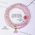 Natuurlijke aardbeienkwarts meerlaagse kristallen armband en ketting - 4mm Natuurlijke Aardbeikwarts (SL6469) / Pols 15cm / Halsketting 28cm