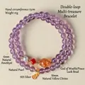 Dubbele amethist armband met citrien en 925 zilveren hanger, polsomtrek 15cm - 6mm Natuurlijk Amethist (925 Zilver)