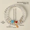 Dubbelstrengs kralenarmband met natuurlijk kristal, aquamarijn en 925 zilveren hanger - 6mm Natuurlijk Bergkristal (925 Zilver)