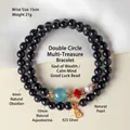 Bracelet double rang en obsidienne noire avec aigue-marine perle et pendentif gourde - Obsidienne Naturelle 6mm (Argent 925)