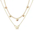 Primo piano di un'elegante collana a due strati color oro con ciondoli a farfalla dorati. - Doppio Strato Farfalla Svuotata (N0005) / Oro