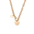 Primo piano di una collana a catena dorata con ciondolo a cuore "Love you more". - Piastra Rotonda Cuore Oro (N0014)