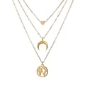 Collana a strati dorata con ciondoli a cuore, mezzaluna e mappa del mondo per donna - Triplo Strato Cuore Luna (N0002) / Oro