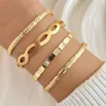 Set di bracciali rigidi dorati regolabili con vari motivi geometrici eleganti - Stile D Set da 4