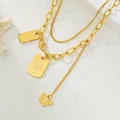 Elegante collana dorata a strati con ciondoli a farfalla e piastrine incise d'ispirazione - Doppio Strato Farfalla Piastra (N0003) / Oro