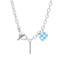 Moderna collana a catena argentata con chiusura OT e ciondolo a cuore a scacchi blu - Cuore a Scacchiera Blu (N0008)