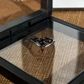 Detailed macro view of gothic black bat demon wing open ring featuring vibrant red stone - Style 3 Adjustable Ring
