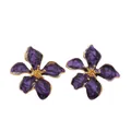 Eleganti orecchini a lobo a forma di fiore in smalto viola scuro con bordi dorati - Viola