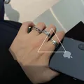 Retro 925 sterling silver stackable rings set with twisted and engraved patterns - Adjustable Open / Retro Woven Cross Calendar Ring Set (J168) / Thai Silver