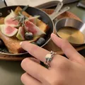 Vintage twisted S925 sterling silver open ring shown on hand in a cozy lifestyle setting. - Geometric Round Plate Style (J1213) / Adjustable Open