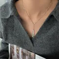 Retro 925 sterling zilveren ketting met gegraveerde lange hanger aan paperclipketting - Engelse Letterstaaf Stijl (XL0980) / Retro Zilver (Engelse Staaf)