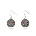 Dettaglio orecchini pendenti bohémien circolari in lega con fiore in smalto colorato - Circular Pattern Enamel Style (005)