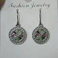 Orecchini pendenti rotondi bohémien con motivi floreali in smalto colorato e argento - Vintage Floral Style (E6765) / Argento(012)