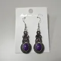 Eleganti orecchini pendenti bohémien in argento con pietre ovali viola e cristalli - Vintage Geometric Style (E6765) / Purple (013)