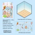 Süßes Kaninchen DIY-Szenen-Sticker-Set mit 2 PET-Bögen und 1 Hintergrundkarte - Kindlicher Kaninchengarten