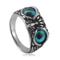 Anello vintage a forma di gufo con occhi blu in pietra e fascia regolabile argento - Malocchio