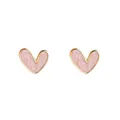 Elegant French style light pink heart stud earrings with gold border and marbled texture. - Pink