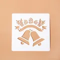White square Christmas bell and pinecone hollow painting stencil template for DIY crafts - Style 10 (Bell/Holly)