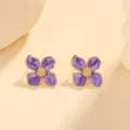 Eleganti orecchini a perno a forma di quadrifoglio viola con placcatura in oro lucido - Lega / Viola