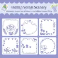 6-piece set of cute purple hollow stencils with flower and heart patterns for DIY journaling - 6 Pcs-Flowers Hidden in Spring