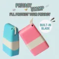 Pink and blue roller privacy stamp with built-in box opener blade for identity protection. - With Unboxing Cutter / Pink