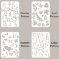 DIY drawing stencils set including numbers, leaves, butterflies, and alphabet patterns - Stencil Set A / 4pcs