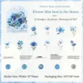 Blue floral waterproof PET sticker pack with 20 unique designs for scrapbooking and journaling - 40 Pieces/Pack / Misty Moonlight Blooms