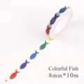 Nastro washi sottile da 8 mm con motivo a pesci colorati per la decorazione di diari - N. 22 Pesci Colorati