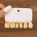 Set of three pairs of chunky gold-toned earrings featuring hoop and teardrop designs. - Geometric Square Water Drop Set (TZ010) / 3 Pairs Set
