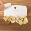 Close-up of three pairs of chunky golden earrings with textured and twisted patterns - Rhombic Spiral Hammered Set (TZ018) / 3 Pairs Set / Gold