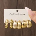 3-piece set of elegant gold-colored C-type twisted and waterdrop stud earrings for women - Twisted Water Drop Set (TZ032 Gold) / 3 Pairs Set / Gold