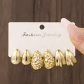Set of 3 pairs gold fashion earrings including waterdrop and twisted C-shapes - Spiral Twist Collection (TZ030) / 3 Pairs Set / Gold