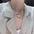 Fashionable 925 sterling silver chunky chain necklace with a puffed heart pendant - Heart Necklace (XL1251) / 925 Silver