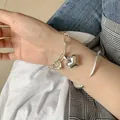 Stylish 925 sterling silver chunky chain bracelet featuring a large puffed heart pendant - Heart Bracelet (SL0532) / 925 Silver