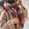 Weicher, dicker Winter-Karo-Schal im klassischen rot-grünen Tartan-Muster für Damen - 70x200cm (Groß) / Khaki-Rot Feines Gitter