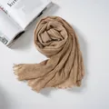 Retro-Schal aus Baumwolle und Leinen, plissiert, einfarbig Camel mit Fransen - Camel / 90-180cm