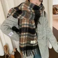 Winter warm mohair plaid scarf in Maillard tones, stylish thick versatile shawl for women - Long / Black and Coffee
