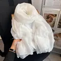 Elegant white cotton linen scarf with delicate lace patchwork, thin artistic style for women. - 110-190cm / White