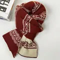 Red and cream Fair Isle jacquard knitted scarf with festive Christmas winter patterns - Double sided snowflake knitted red