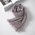 Soft lavender pleated cotton linen scarf with frayed edges for a chic vintage aesthetic - Dusty Purple / 90-180cm