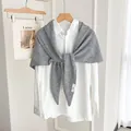 Grey knitted triangular shawl wrap for women, elegant minimalist accessory for spring - Light Gray