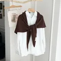 Premium dark brown knitted triangular shawl for women, versatile solid color wrap scarf - Coffee
