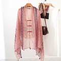 Pink ethnic shawl with vintage frog buttons and floral pattern for beach cover-up - Ethnic Floral Dusty Pink