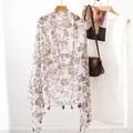 Retro ethnic style ginkgo leaf print shawl with frog button and tassels for beach - Ginkgo