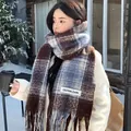 Modischer warmer Winter-Kaschmirimitat-Schal mit klassischem braunem und blauem Karomuster - Braun-Blau Kariert / 200cm